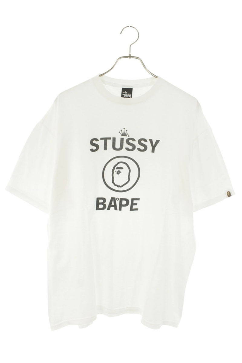 STUSSY x A BATHING APE Logo Print T-Shirt White Size L