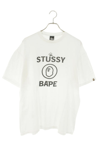 STUSSY x A BATHING APE Logo Print T-Shirt White Size L