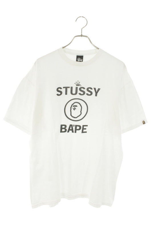 STUSSY x A BATHING APE Logo Print T-Shirt White Size L