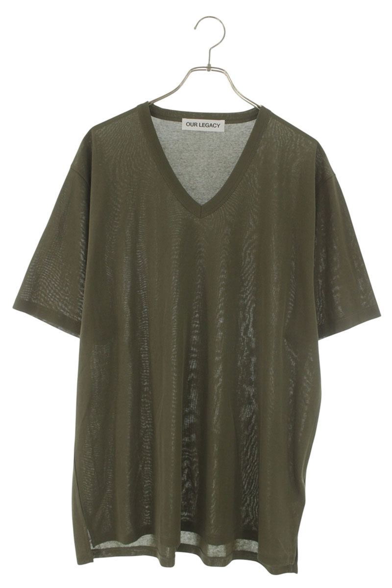 OUR LEGACY Gorge V-Neck Cotton Blend Tee Khaki Size XL