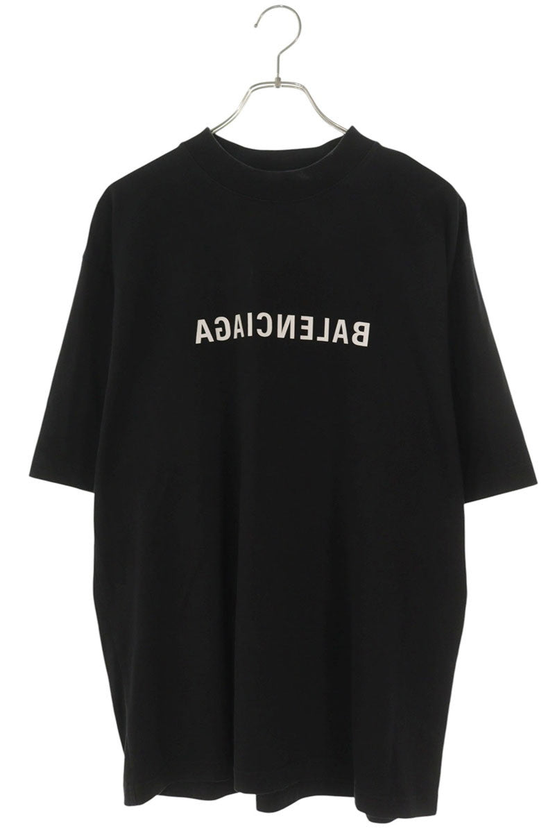 BALENCIAGA Mirror Logo Print Cotton T-Shirt Black Size XS