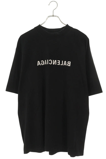 BALENCIAGA Mirror Logo Print Cotton T-Shirt Black Size XS