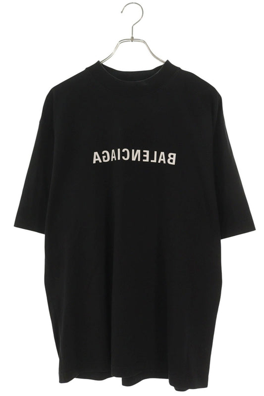BALENCIAGA Mirror Logo Print Cotton T-Shirt Black Size XS