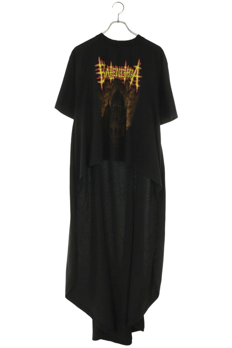BALENCIAGA Asymmetrical Cut Print T-Shirt Black Size L