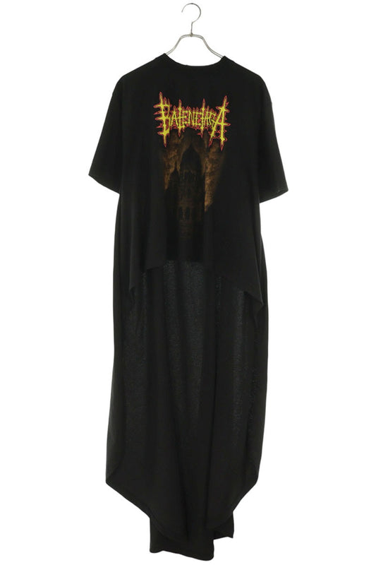 BALENCIAGA Asymmetrical Cut Print T-Shirt Black Size L