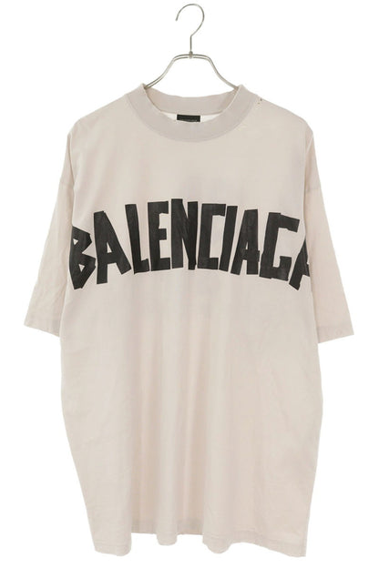 BALENCIAGA Distressed Tape Logo Tee Off-White/Black Size L