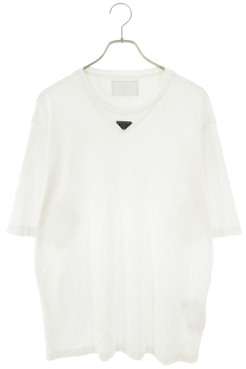 PRADA Triangle Plate Cotton White T-Shirt Size S