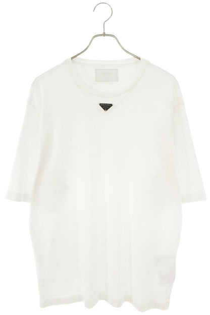 PRADA Triangle Plate Cotton White T-Shirt Size S