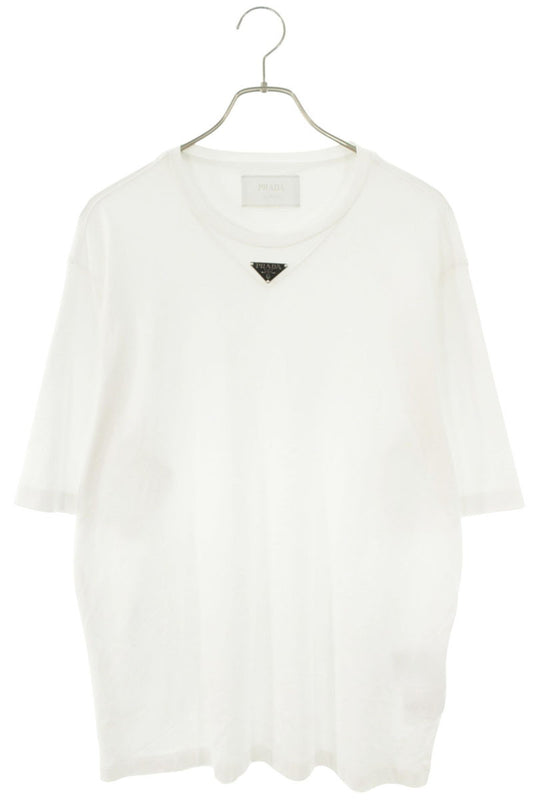 PRADA Triangle Plate Cotton White T-Shirt Size S