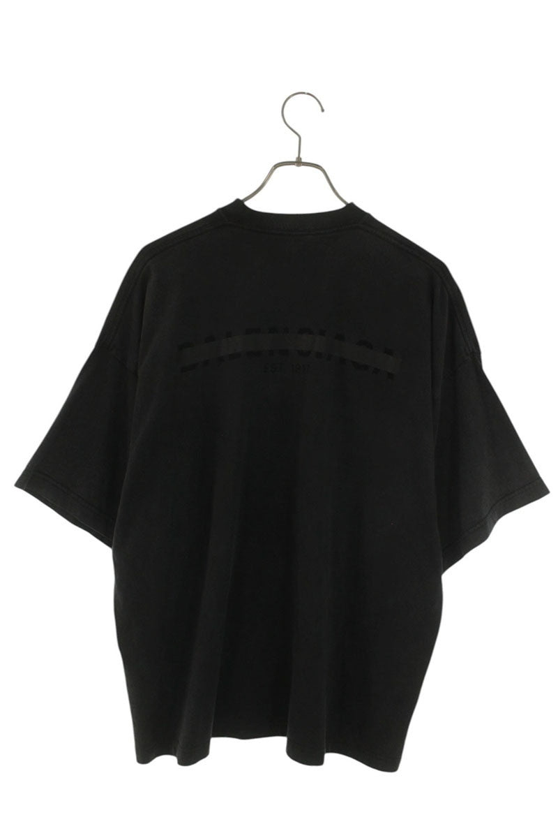 BALENCIAGA Oversized Logo Print Cotton Tee Black Size XS