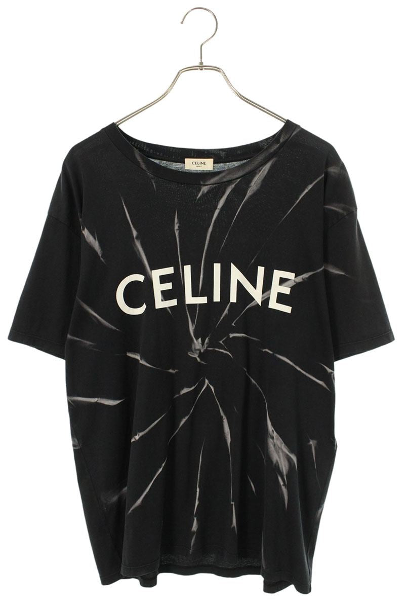 CELINE Black Tie-Dye Loose Fit Logo Print T-Shirt Size S