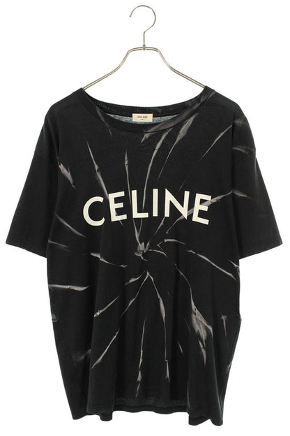 CELINE Black Tie-Dye Loose Fit Logo Print T-Shirt Size S