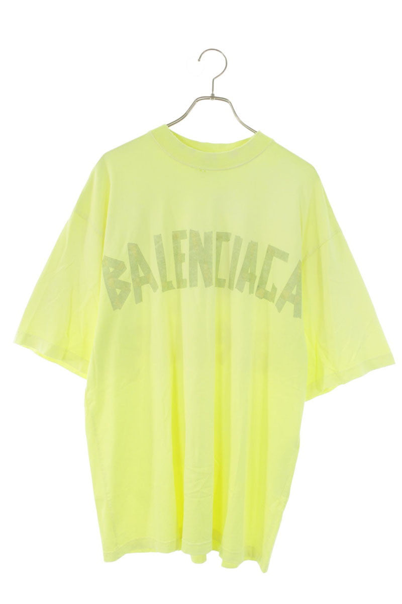 BALENCIAGA Tape Logo T-Shirt Yellow Cotton Size S