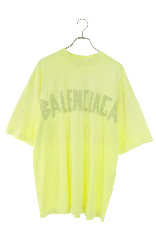 BALENCIAGA Tape Logo T-Shirt Yellow Cotton Size S
