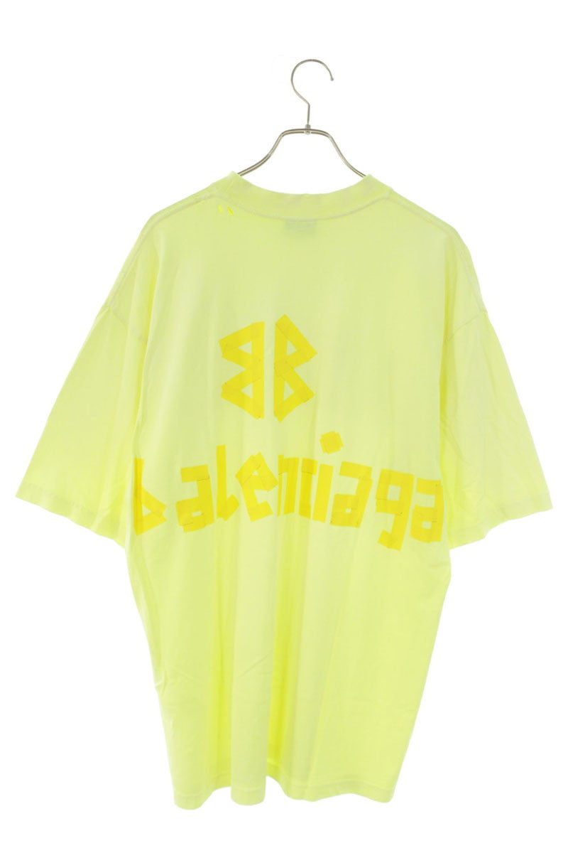 BALENCIAGA Tape Logo T-Shirt Yellow Cotton Size S