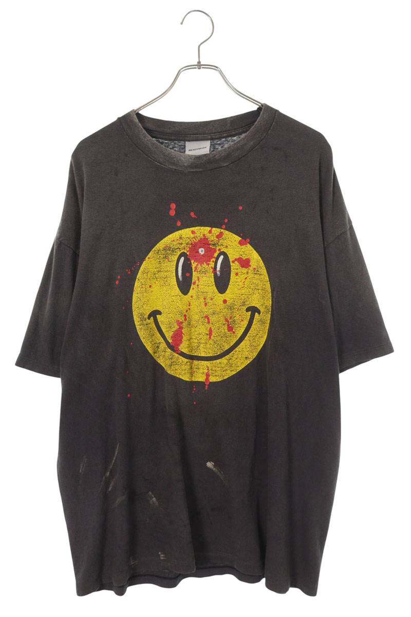 READYMADE Vintage Washed Smiley Cotton Tee Grey Size XL