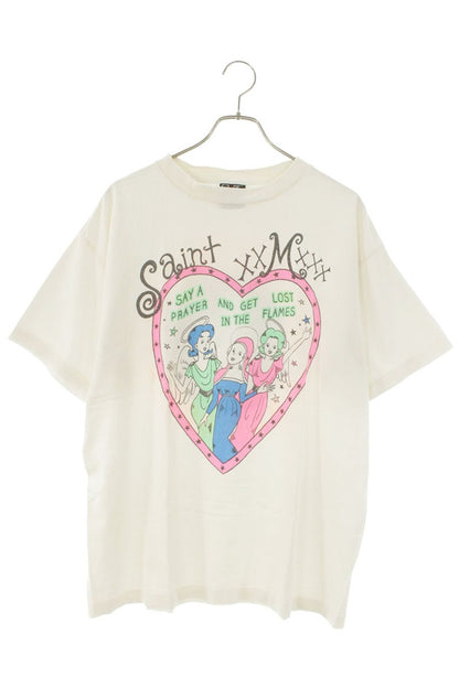 SAINT MICHAEL 21AW Heart Vintage Tee White Size L