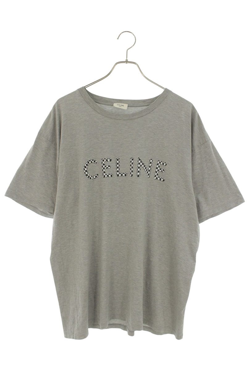 CELINE Checker Logo Studs Cotton T-Shirt Gray Size L