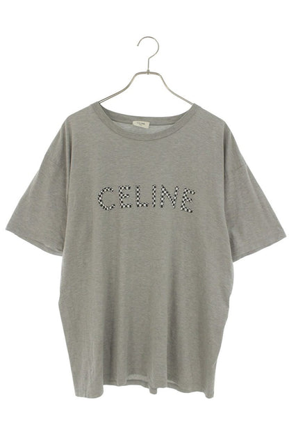 CELINE Checker Logo Studs Cotton T-Shirt Gray Size L