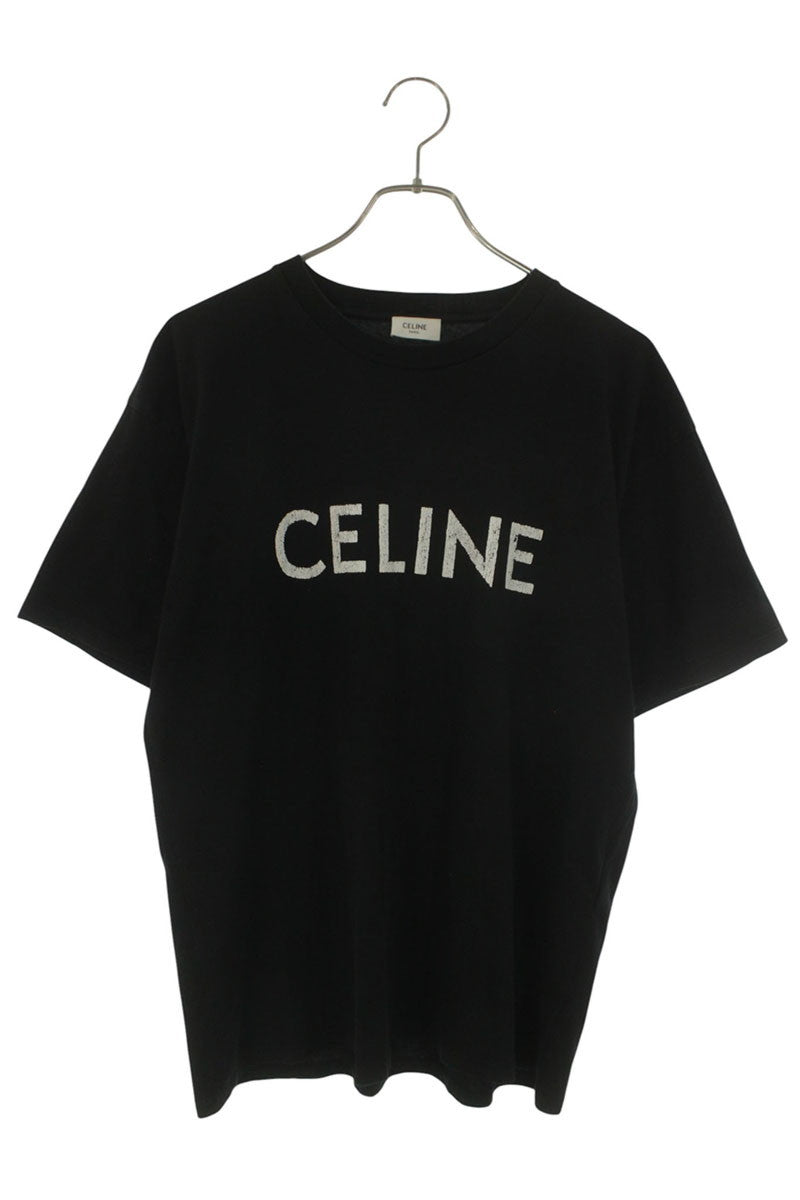 CELINE Logo Print Loose Fit Cotton T-Shirt Black Size S