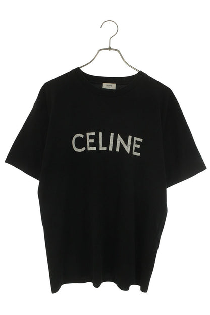 CELINE Logo Print Loose Fit Cotton T-Shirt Black Size S