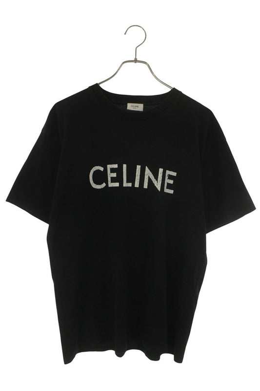 CELINE Logo Print Loose Fit Cotton T-Shirt Black Size S