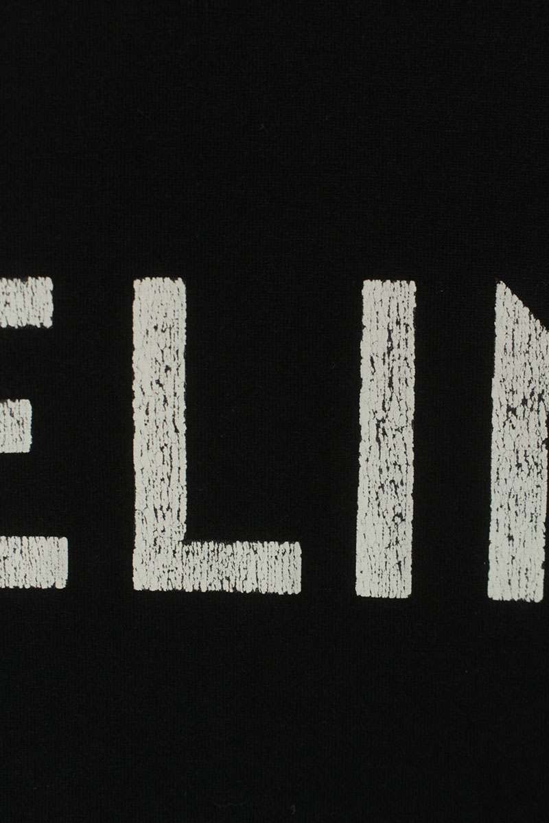 CELINE Logo Print Loose Fit Cotton T-Shirt Black Size S