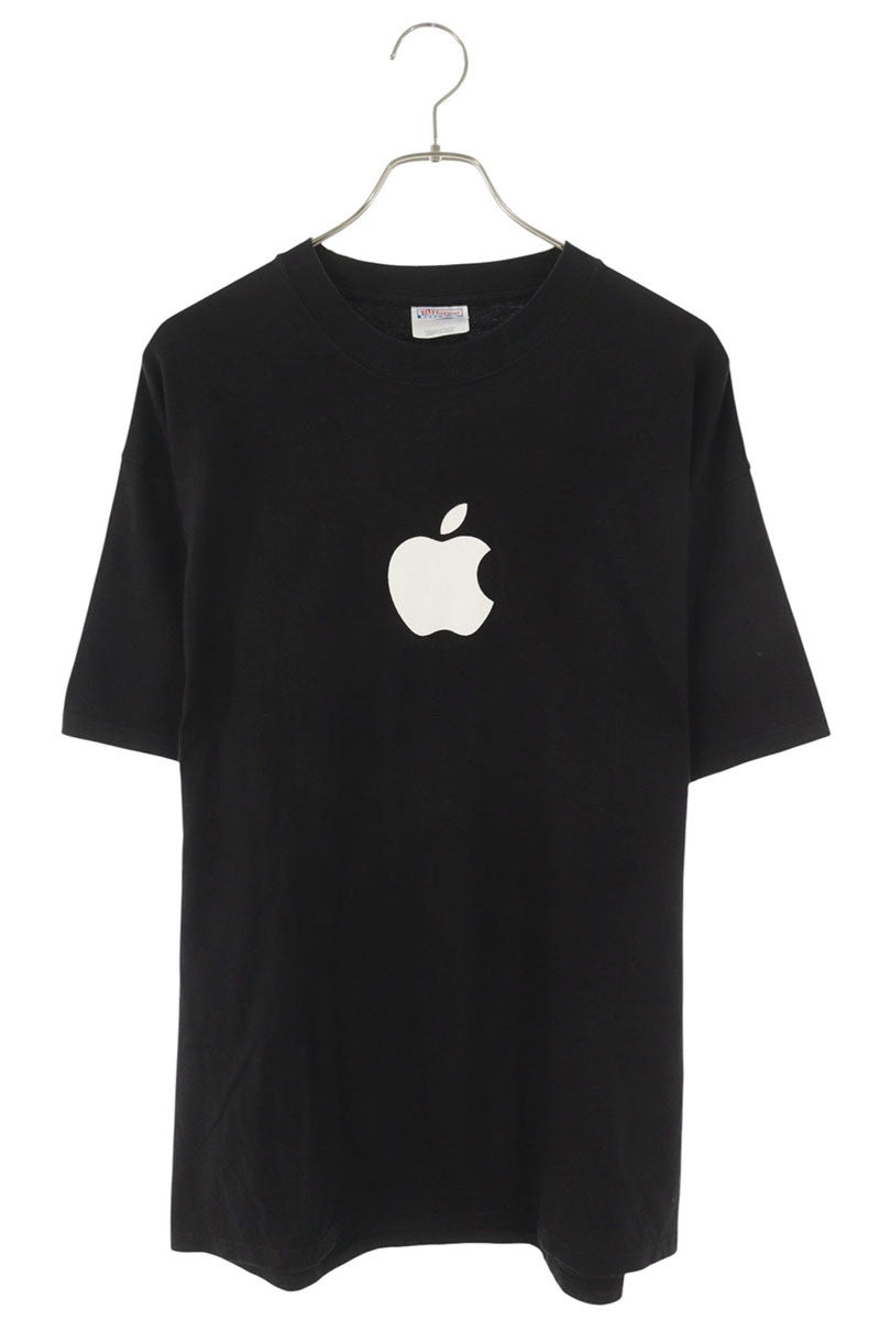 VINTAGE Apple Logo Print Cotton T-Shirt Black Size L