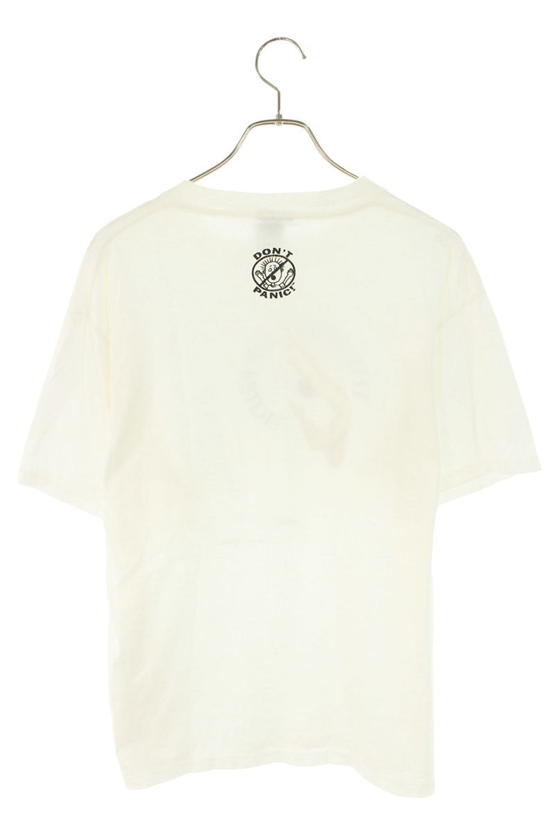 VINTAGE "Don't Panic" Graphic Cotton T-Shirt White Size L