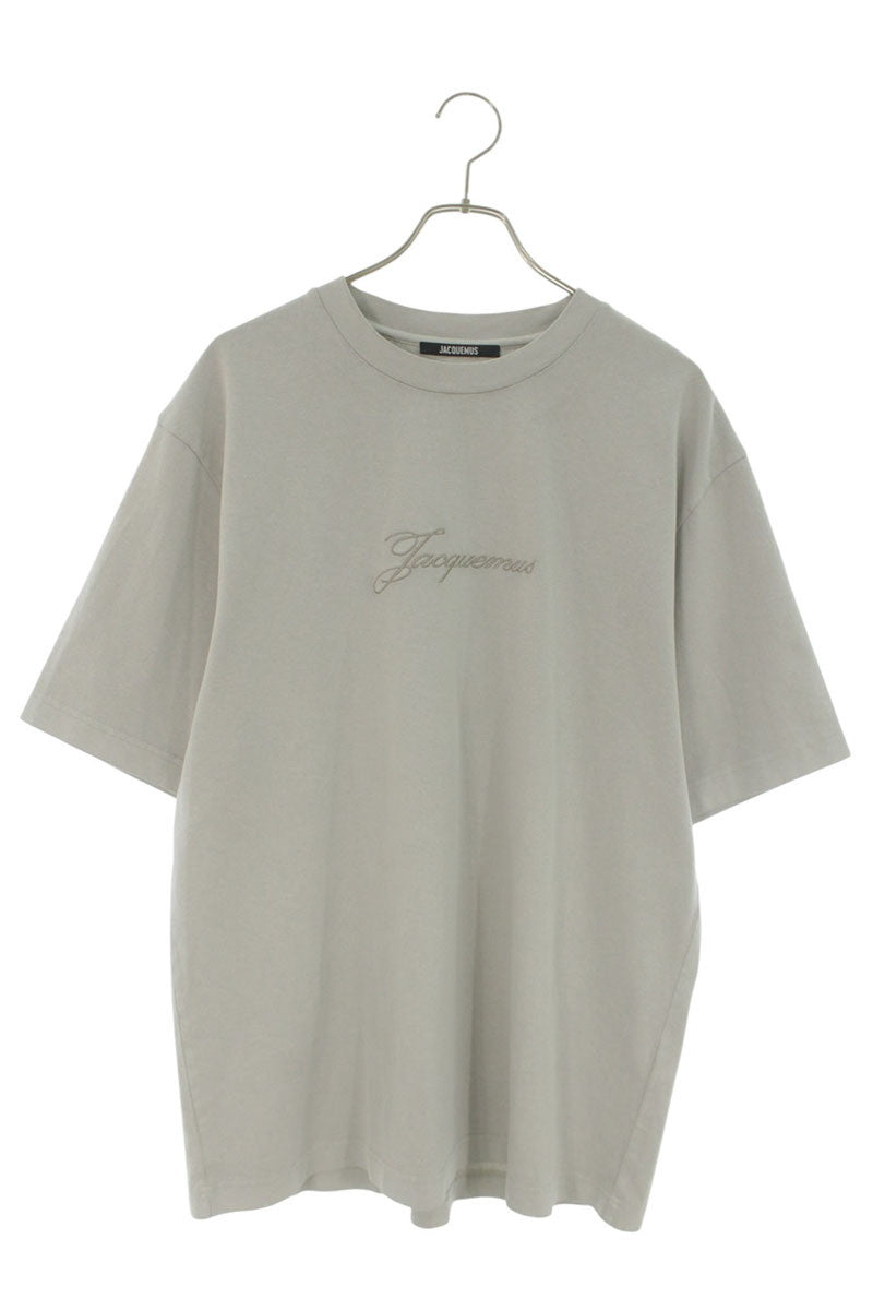JACQUEMUS Logo Embroidered Cotton T-Shirt L Gray Size L