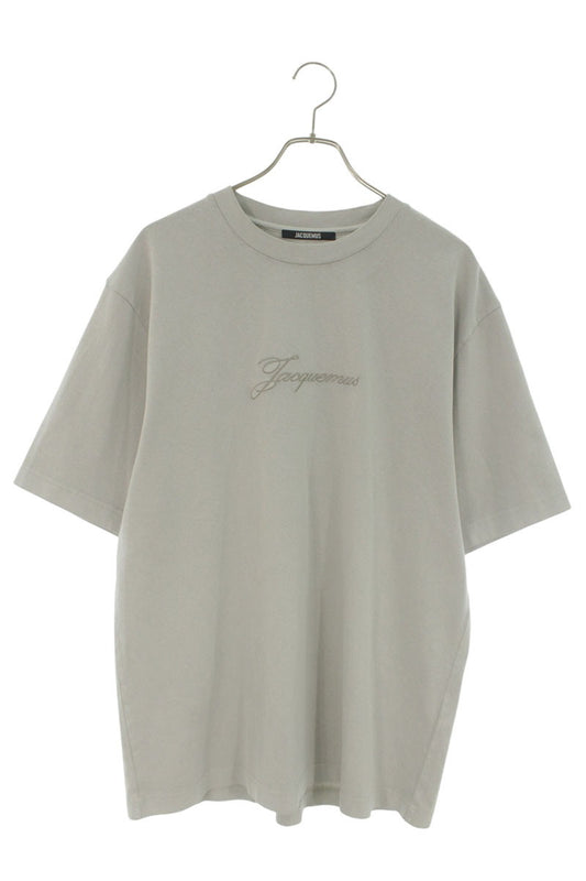 JACQUEMUS Logo Embroidered Cotton T-Shirt L Gray Size L