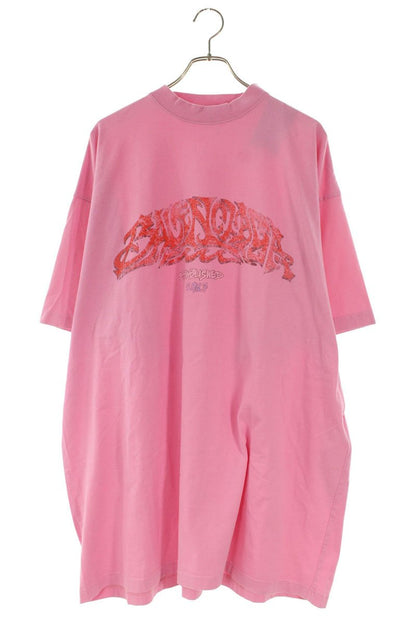BALENCIAGA OFFSHORE Logo Print T-Shirt Pink Size L
