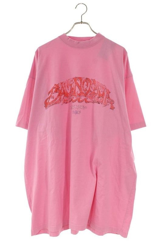 BALENCIAGA OFFSHORE Logo Print T-Shirt Pink Size L