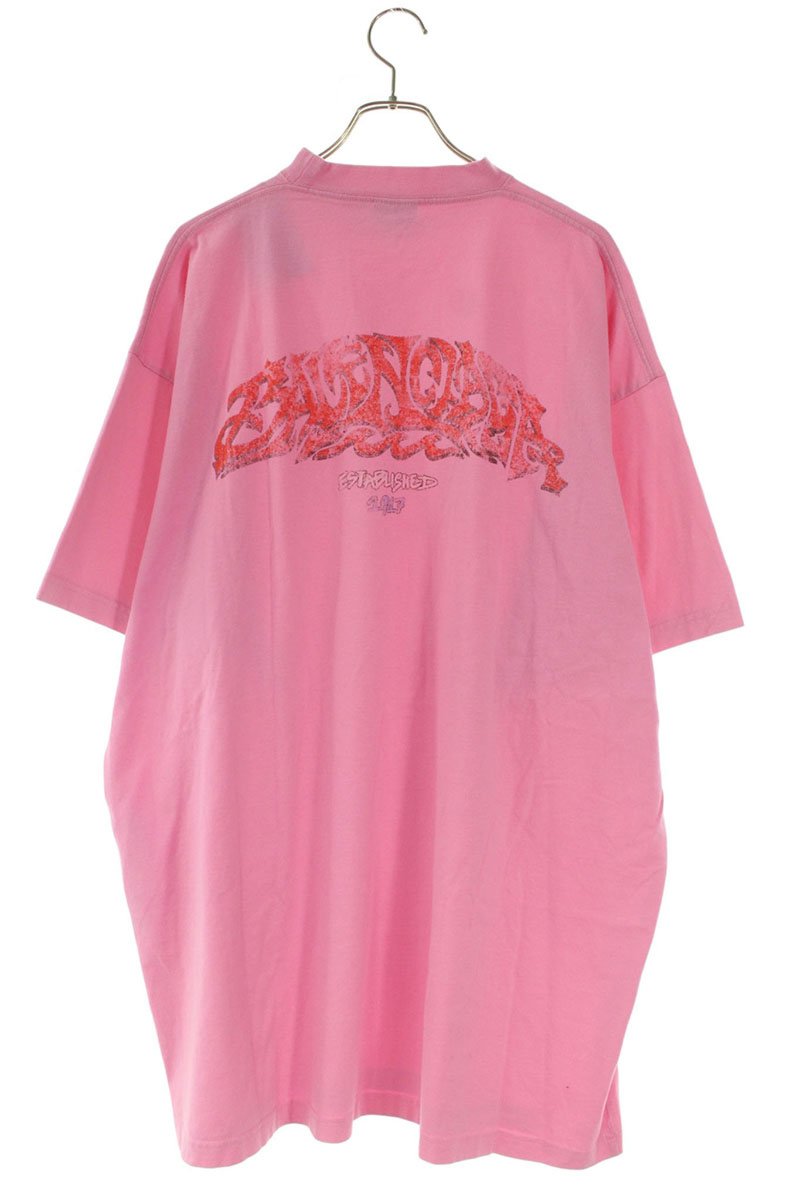 BALENCIAGA OFFSHORE Logo Print T-Shirt Pink Size L
