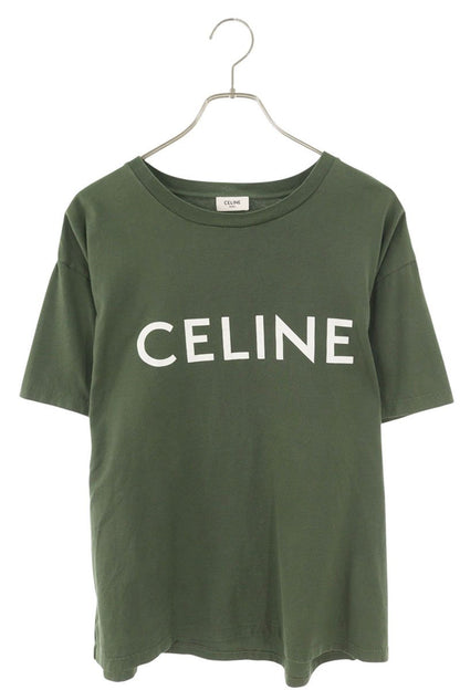 CELINE Green Logo Print Loose Fit T-Shirt Size M