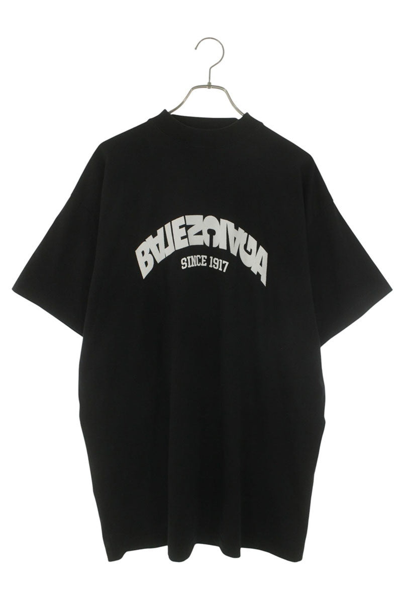 BALENCIAGA Logo Embroidered Oversized Tee Black Size XS