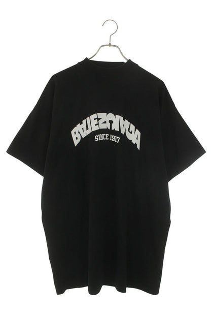 BALENCIAGA Logo Embroidered Oversized Tee Black Size XS