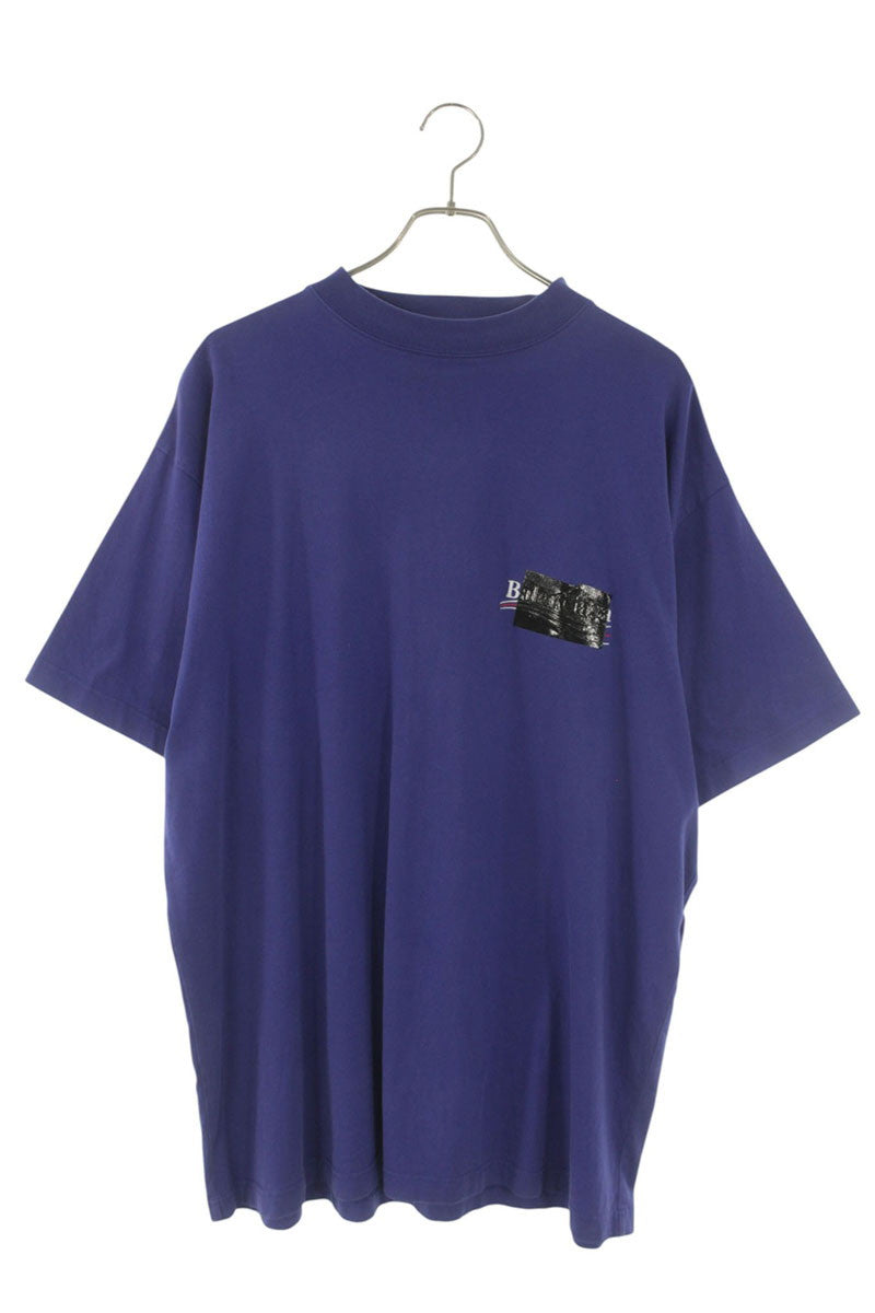 BALENCIAGA Tape Logo Print Cotton Tee Blue Size XS