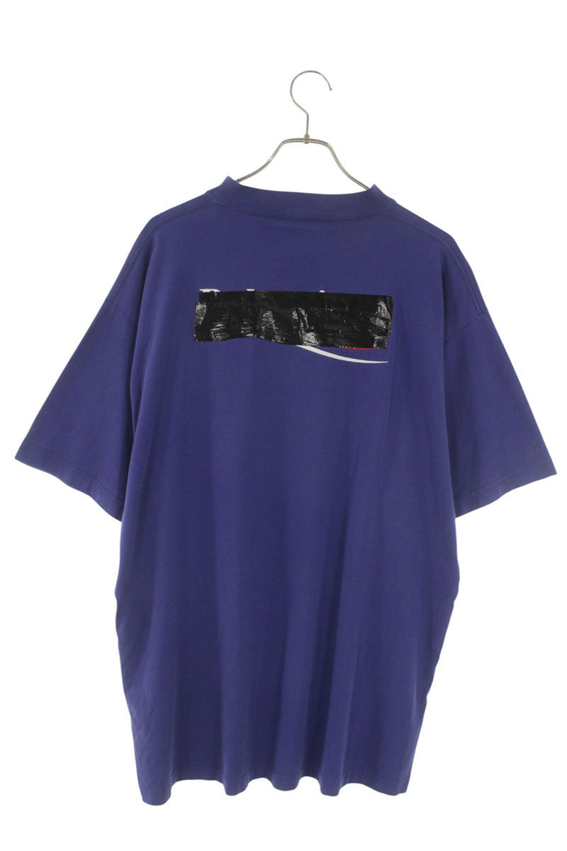 BALENCIAGA Tape Logo Print Cotton Tee Blue Size XS