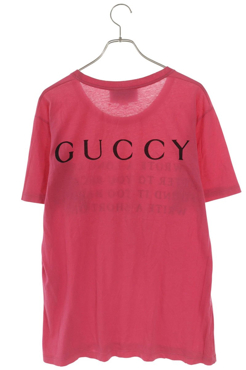 GUCCI 18SS Distressed Letter Print Logo T-Shirt Pink Size XS