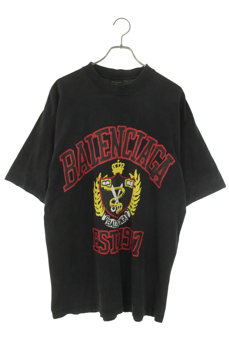 BALENCIAGA Logo Paint Distressed Cotton Tee Black Size XS