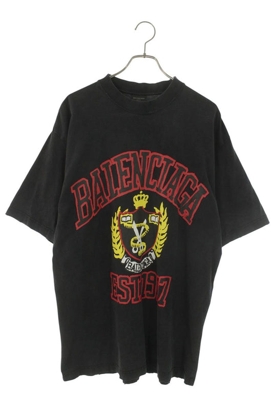 BALENCIAGA Logo Paint Distressed Cotton Tee Black Size XS