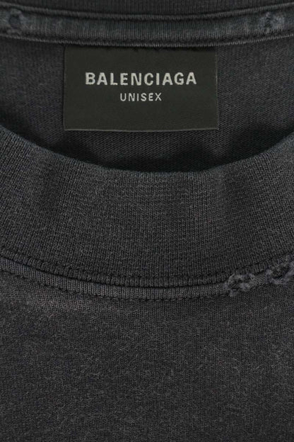 BALENCIAGA Logo Paint Distressed Cotton Tee Black Size XS