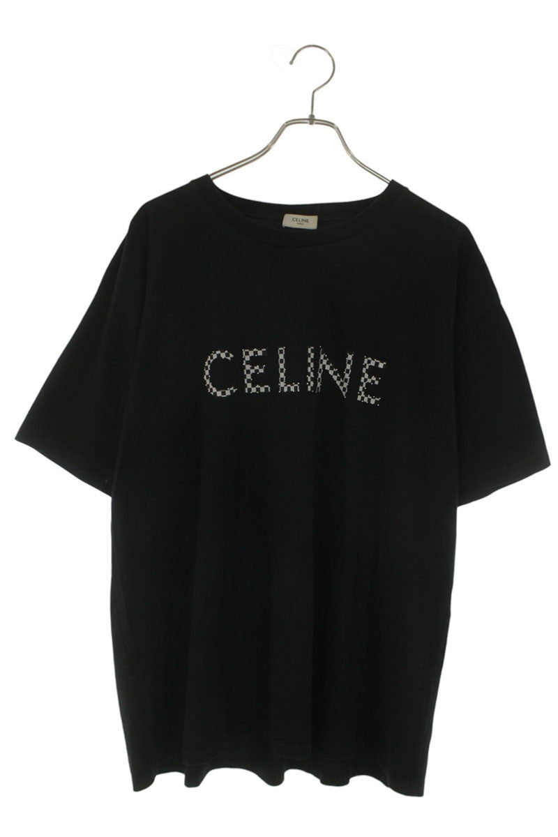 CELINE 21AW Checker Studs Logo T-Shirt Black Size XXL