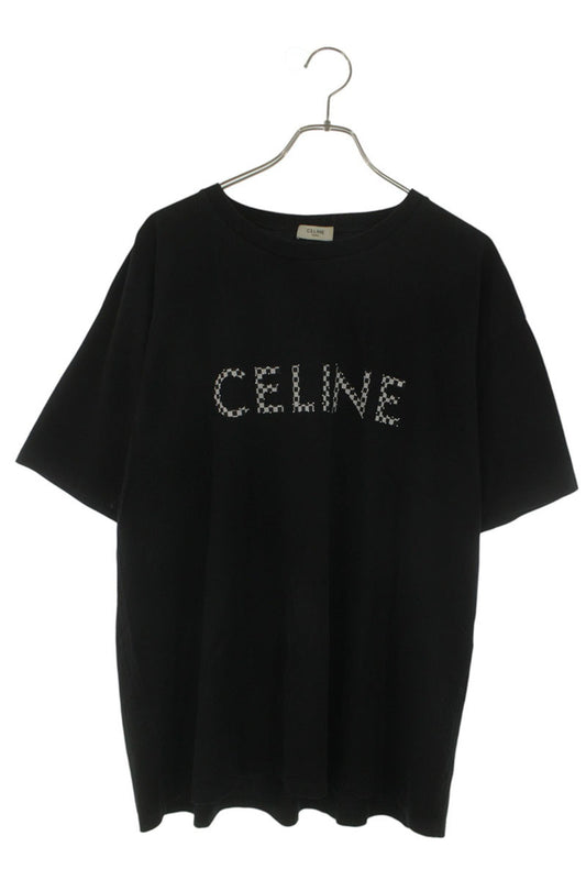 CELINE 21AW Checker Studs Logo T-Shirt Black Size XXL