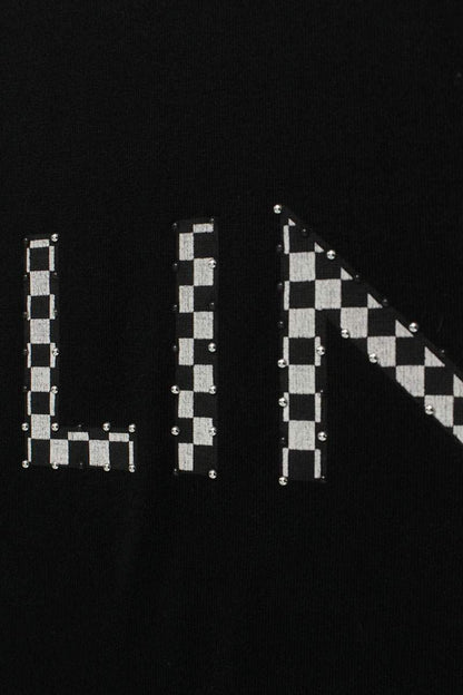 CELINE 21AW Checker Studs Logo T-Shirt Black Size XXL
