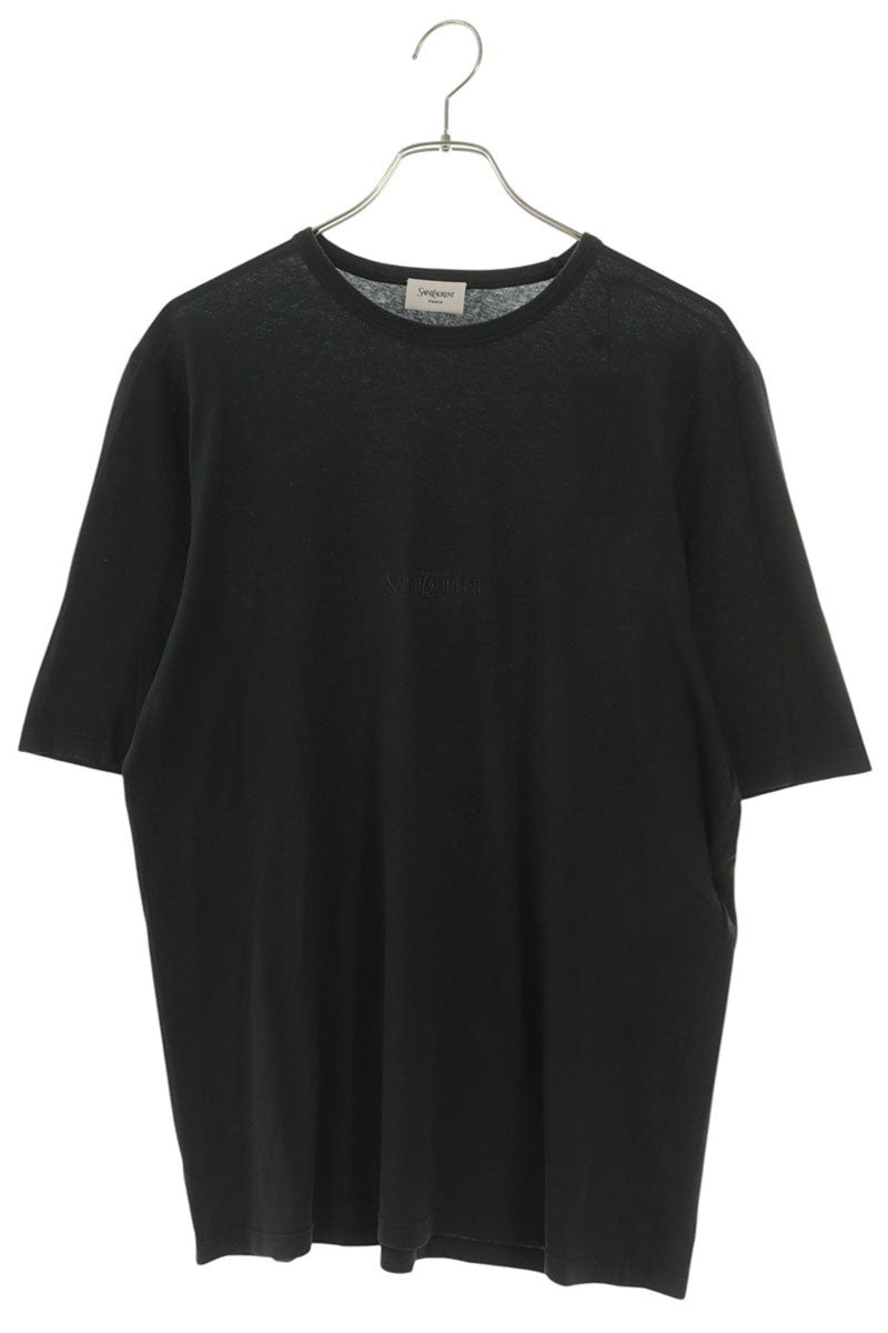 SAINT LAURENT PARIS Logo Embroidered T-Shirt Black Size M