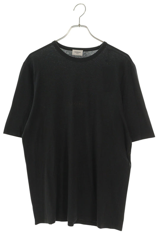 SAINT LAURENT PARIS Logo Embroidered T-Shirt Black Size M