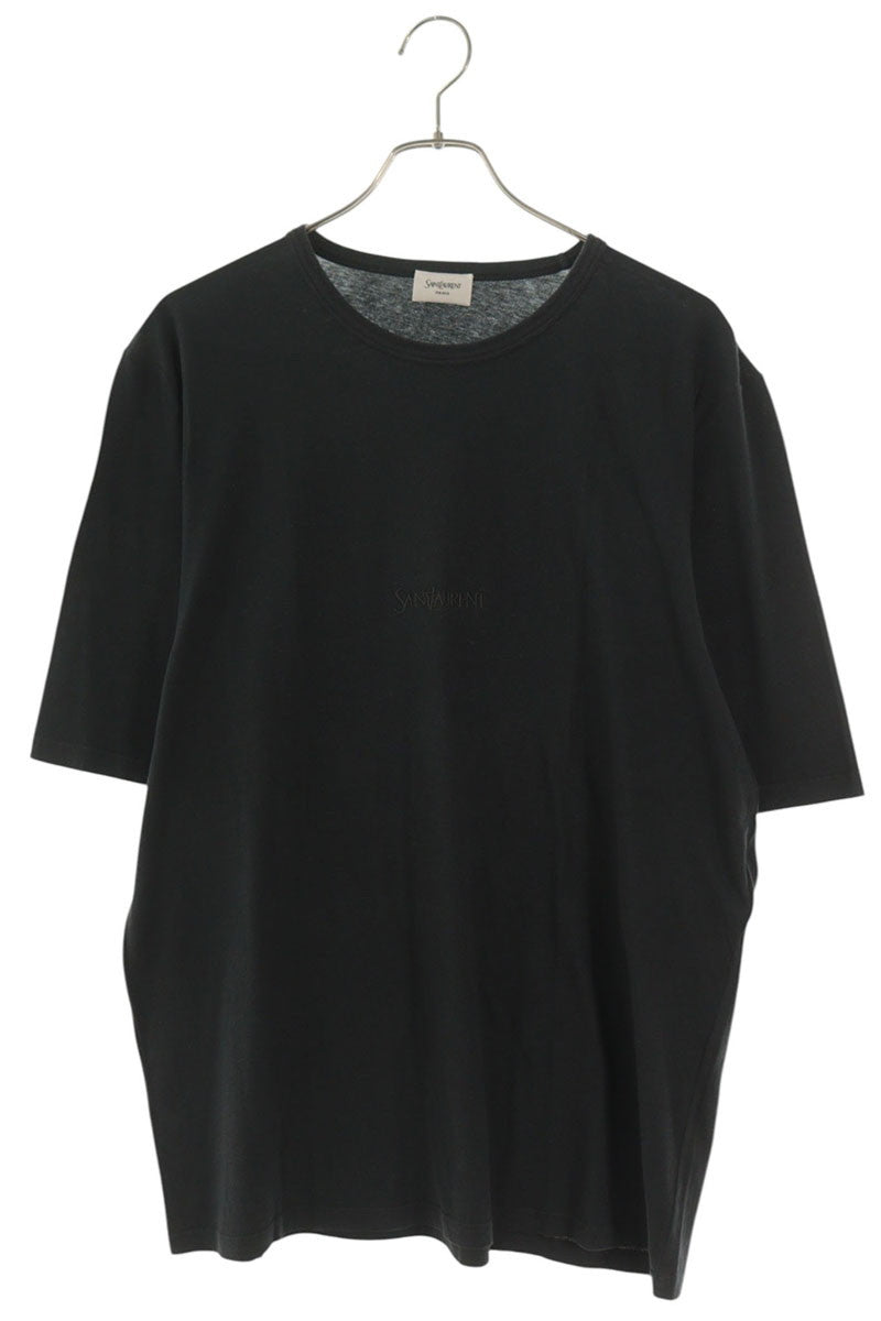 SAINT LAURENT PARIS Logo Embroidered T-Shirt Black Size XL