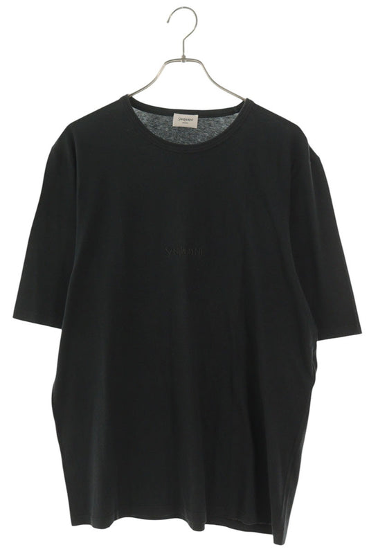 SAINT LAURENT PARIS Logo Embroidered T-Shirt Black Size XL